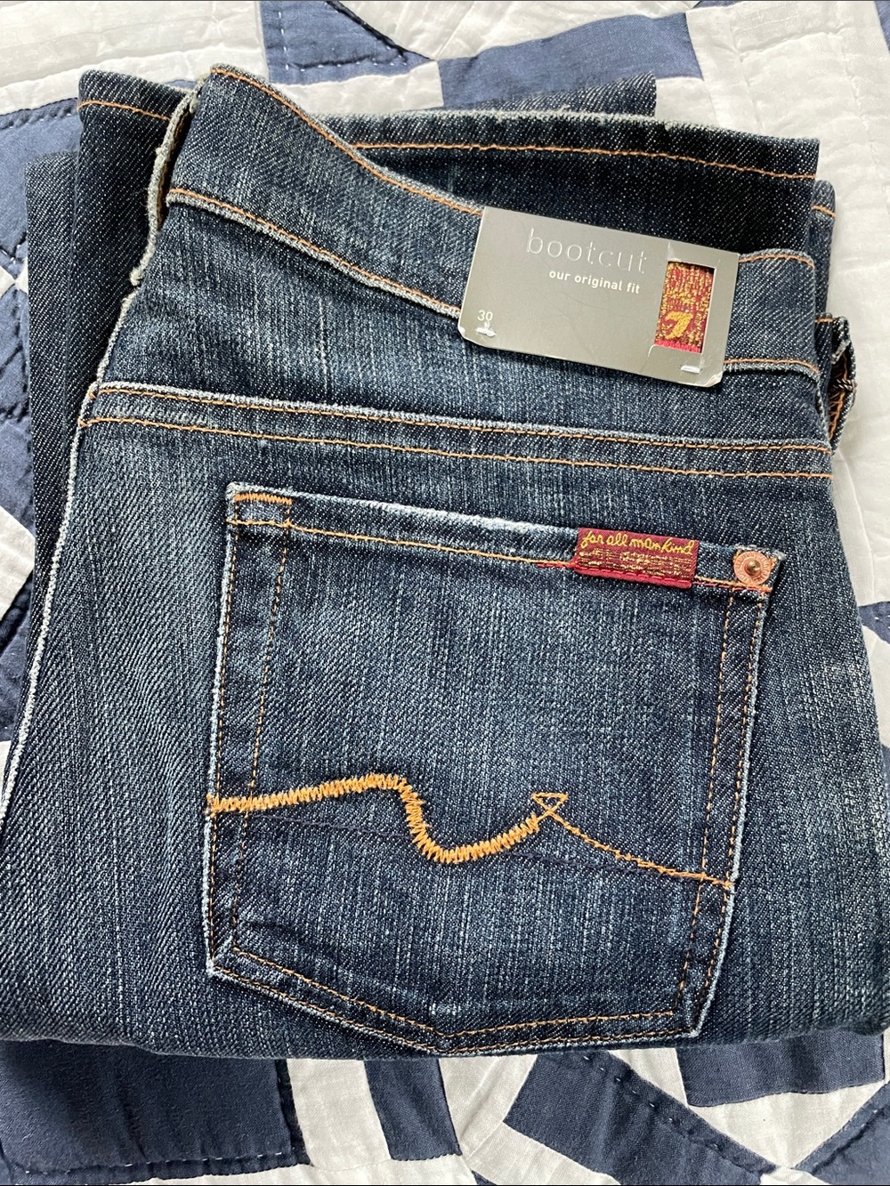 7 For All Mankind Dark Indigo Bootcut Jeans Size 30 our original fit NWT New
